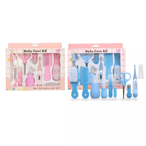 Kit De Soins Bébé 13 Pièces – Trousse Complète Nouveau-Né : Coupe-Ongles, Thermomètre, Aspirateur Nasal, Brosse à Dents De Doigt & Plus