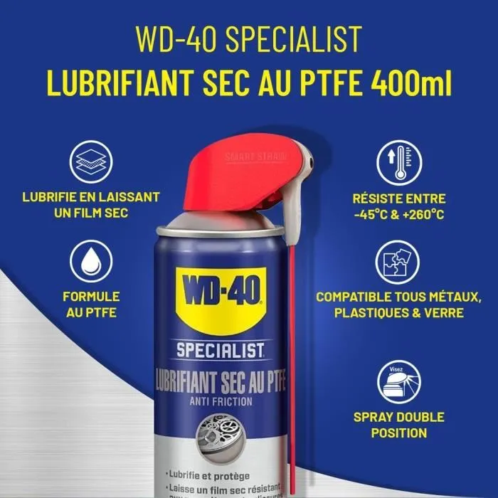 lubrifiant-sec-au-ptfe-anti-friction-400-ml-wd-4. WD 40 SPECIALIST LUBRIFIANT SEC AU PTFE ANTI-FRICTION. 400 ML