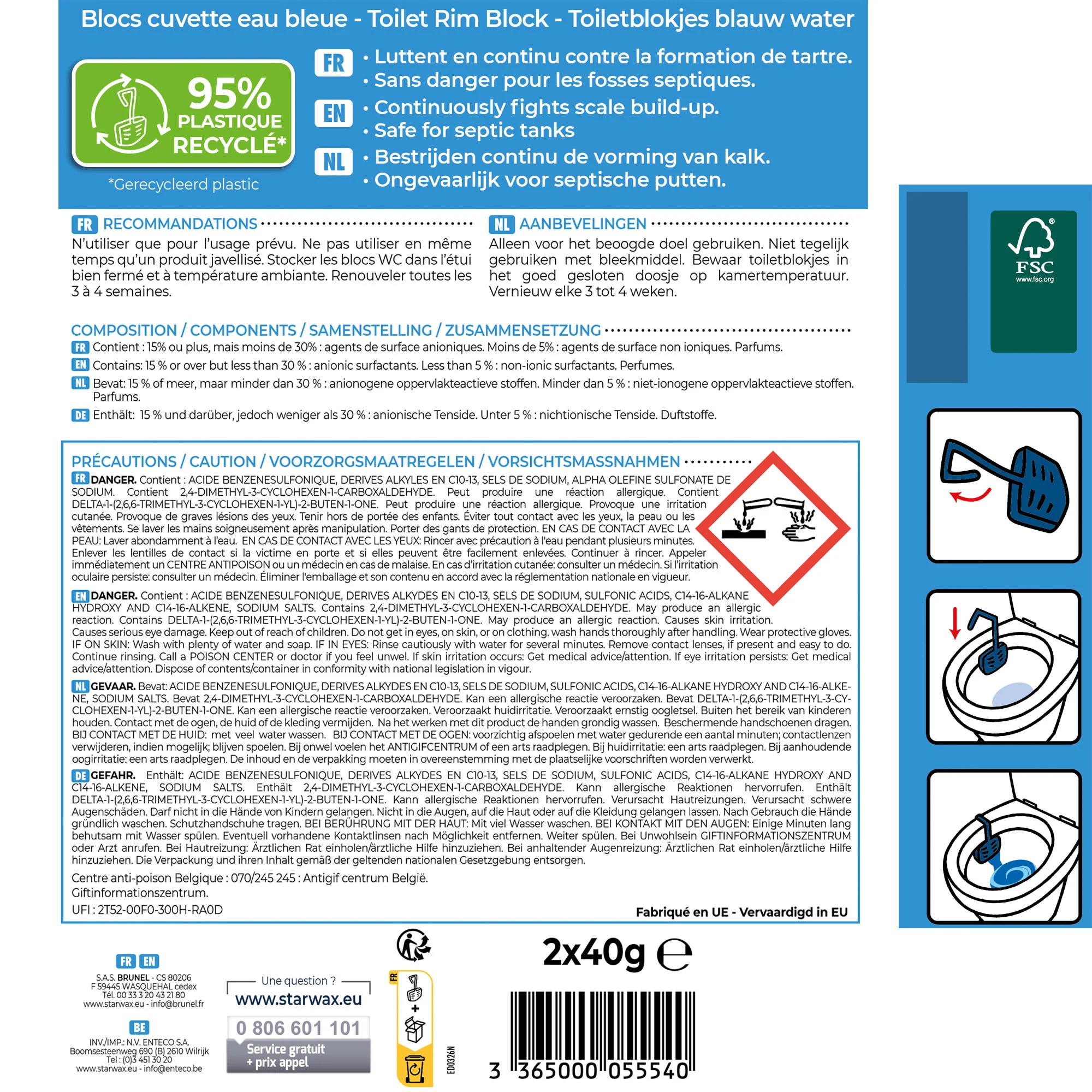 Bloc cuvette eau bleu pour WC - STARWAX